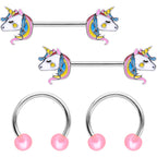 14G Pastel Unicorn UV Horseshoe Barbell Nipple Ring Set of 4