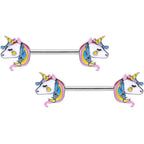 14G Pastel Unicorn UV Horseshoe Barbell Nipple Ring Set of 4