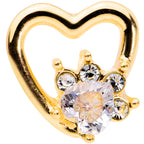 16G 1/4 Clear Gem Gold Tone Hollow Heart Cartilage Tragus