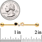 14G Black White CZ Gem Gold Tone Kitty Cat Luv Industrial Barbell 38mm