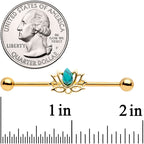 14G Faux Turquoise Gold Tone Lotus Flower Industrial Barbell 38mm