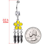 Clear Gem Yellow Flower Feathers Dreamcatcher Dangle Belly Ring