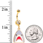 Clear Gem Gold Tone Shark Attack Dangle Belly Ring