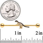 14G Clear Black Gem Gold Tone Dinosaur Industrial Barbell 38mm