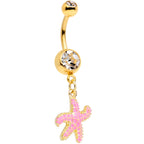 Clear Gem Gold Tone Pink Nautical Starfish Dangle Belly Ring