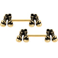 14G 9/16 Gold Tone Boxing Gloves Barbell Nipple Ring Set