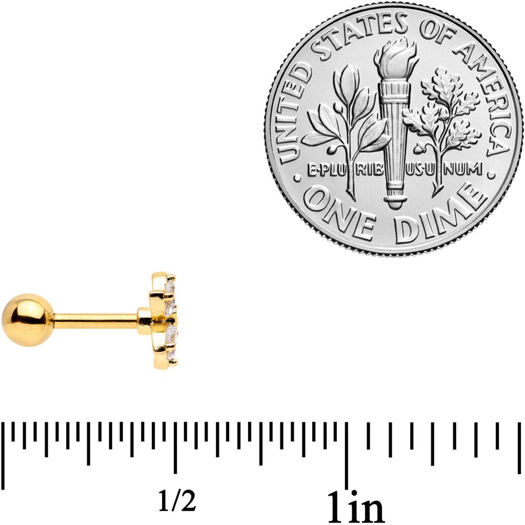 16G 1/4 Clear CZ Gem Gold Tone Moon Cartilage Tragus Set of 3