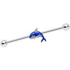 14G Clear Gem Sea Bling Blue Orca Whale Industrial Barbell 38mm