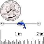 14G Clear Gem Sea Bling Blue Orca Whale Industrial Barbell 38mm