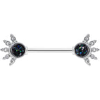 14G 9/16 Clear Gem Blue Faux Druzy Crest Barbell Nipple Ring Set