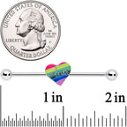 14G Rainbow Embrace Pride Heart Industrial Barbell 38mm