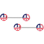 14G 9/16 USA American Flag Peace Sign Barbell Nipple Ring Set