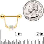 14G 5/8 Clear Gem Gold Tone Cube Dangle Nipple Ring Set