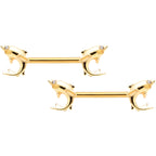 14G 9/16 Clear Gem Gold Tone Toothy Shark Barbell Nipple Ring Set