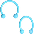 16G 3/8 Light Blue Glow in the Dark Horseshoe Curved Barbell Set