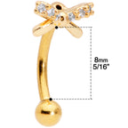 16G 5/16 Clear Gem Gold Tone Ribbon Bow Curved Eyebrow Ring