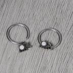 14G 1/2 White Faux Opal Elephant BCR Captive Nipple Ring Set
