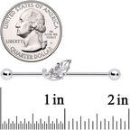 14G Clear CZ Gem Fairy Leaf Industrial Barbell 38mm