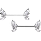 14G 9/16 Clear CZ Gem Fairy Leaf Barbell Nipple Ring Set