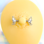 14G 9/16 Clear CZ Gem Fairy Leaf Barbell Nipple Ring Set