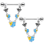 14G 13/16 Blue Yellow Fish Shell Nautical Dangle Nipple Ring Set