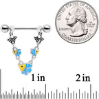 14G 13/16 Blue Yellow Fish Shell Nautical Dangle Nipple Ring Set