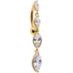Clear CZ Gem Gold Tone Waterfall Dangle Top Mount Belly Ring