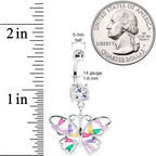 Green Pink Red CZ Gem Spring Butterfly Dangle Belly Ring