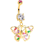 Green Pink Red CZ Gem Gold Tone Spring Butterfly Dangle Belly Ring