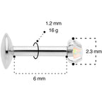 16G 1/4 2mm White Syn Opal G23 Titanium Internal Thread Labret