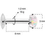 16G 1/4 3mm White Syn Opal G23 Titanium Internal Thread Labret