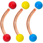 16G 5/16 Red Yellow Glow Rose Gold Tone Curved Barbell Set of 3
