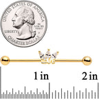 14G Clear Gem Gold Tone Crown of Love Industrial Barbell 38mm