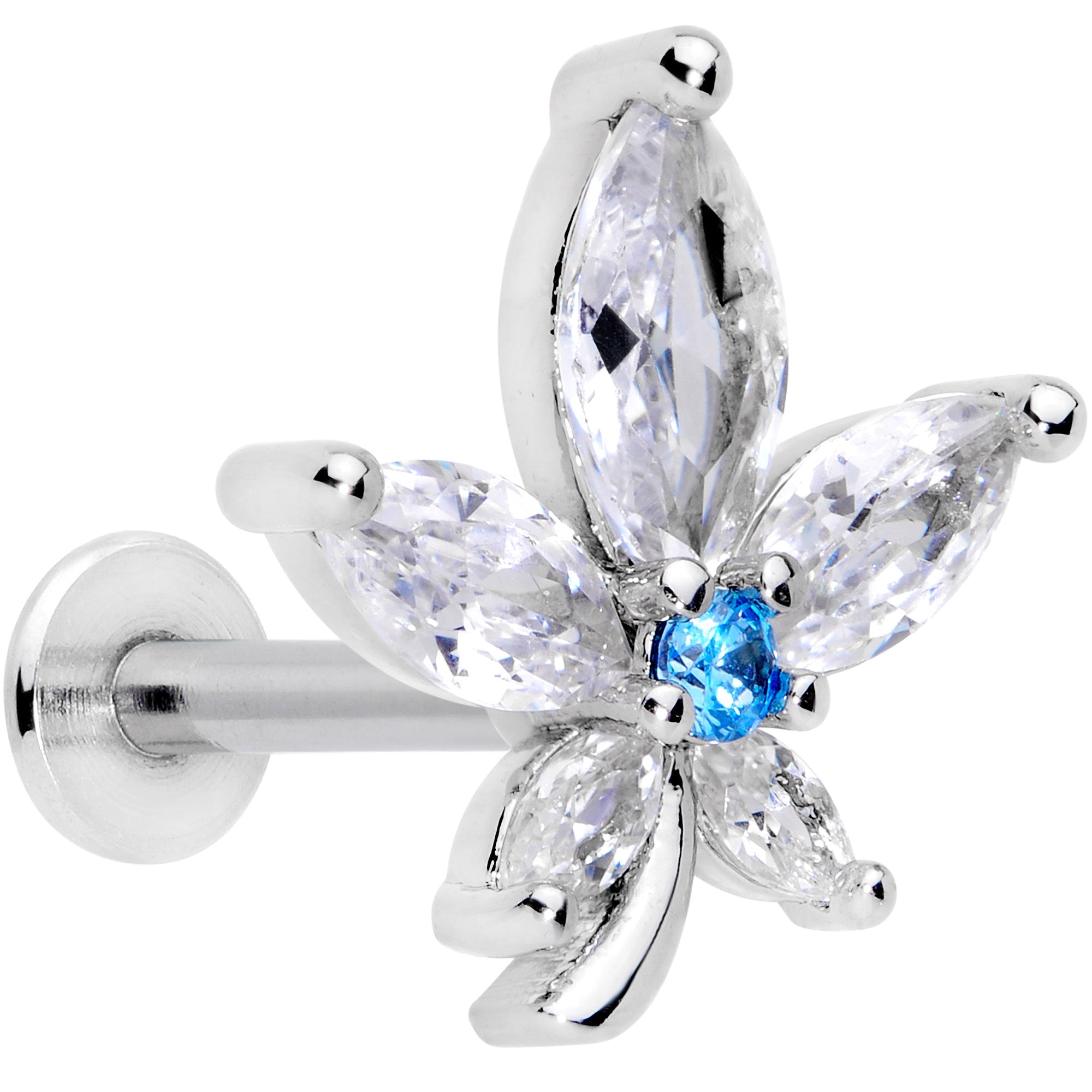 16G 5/16 Clear Blue CZ Gem Marijuana Leaf Labret Monroe Tragus