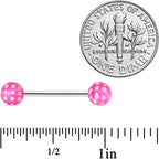 Pink White Polka Dot UV Reactive Ball Barbell Tongue Ring