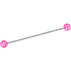 14G Pink White Polka Dot UV Industrial Barbell 38mm