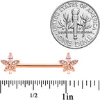 14G 5/8 Clear Gem Rose Gold Tone Beautiful Flower Nipple Ring Set