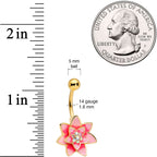 Aurora Gem Gold Tone Pink Red Rose Flower Belly Ring