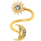 14G 7/16 Clear Gem Gold Tone Moon Spiral Twister Belly Ring