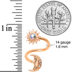 14G 7/16 Aurora Gem Rose Gold Tone Moon Spiral Twister Belly Ring