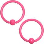 16G 3/8 Pink Glow in the Dark BCR Captive Ring Set of 2