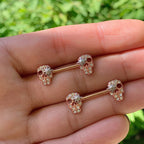 14G Clear Gem Rose Gold Tone Star Skull Barbell Nipple Ring Set