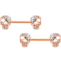 14G Clear Gem Rose Gold Tone Star Skull Barbell Nipple Ring Set
