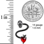 14G 1/2 Red CZ Gem Halloween Skull Spiral Twister Belly Ring