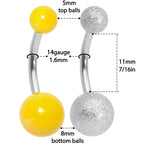 Sandblasted and Yellow UV Glow Sunflower Belly Ring Set of 3