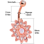Clear Gem White Faux Opal Rose Gold Tone Flower Belly Ring Set of 2