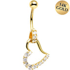 16G Solid 14K Yellow Gold Cubic Zirconia HOLLOW HEART CHARM Belly Ring