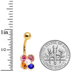 Pink Blue Yellow Gem Gold Tone Flower Belly Ring
