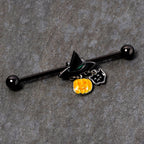 14G Black Cat Witch Hat Black Halloween Industrial Barbell 38mm