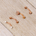 16G 5/16 Clear Gem Rose Gold Tone Curved Eyebrow Ring Set of 4